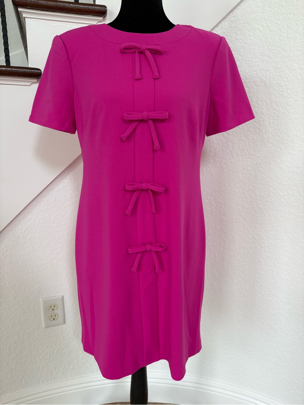 Jessica Howard Fuchsia Short-Sleeve Bow-Front Shift Dress